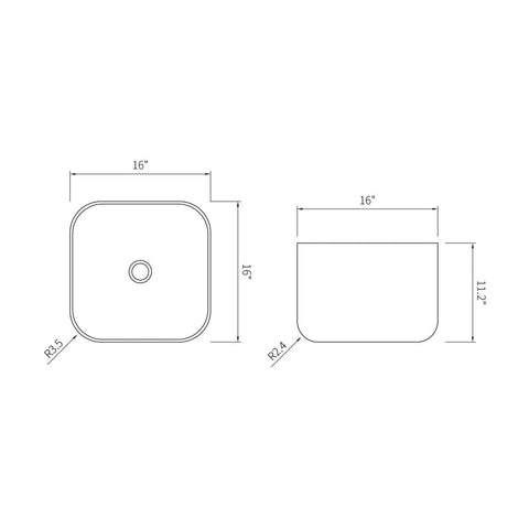 Arba 16" Square Solid Surface Basin Vessel Sink in Matte White