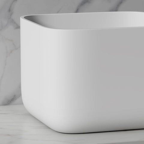 Arba 16" Square Solid Surface Basin Vessel Sink in Matte White