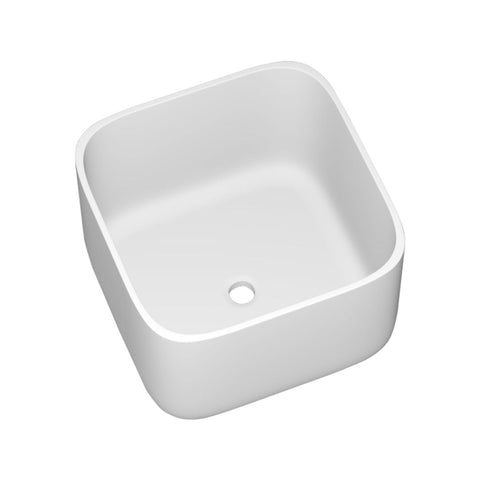 Arba 16" Square Solid Surface Basin Vessel Sink in Matte White