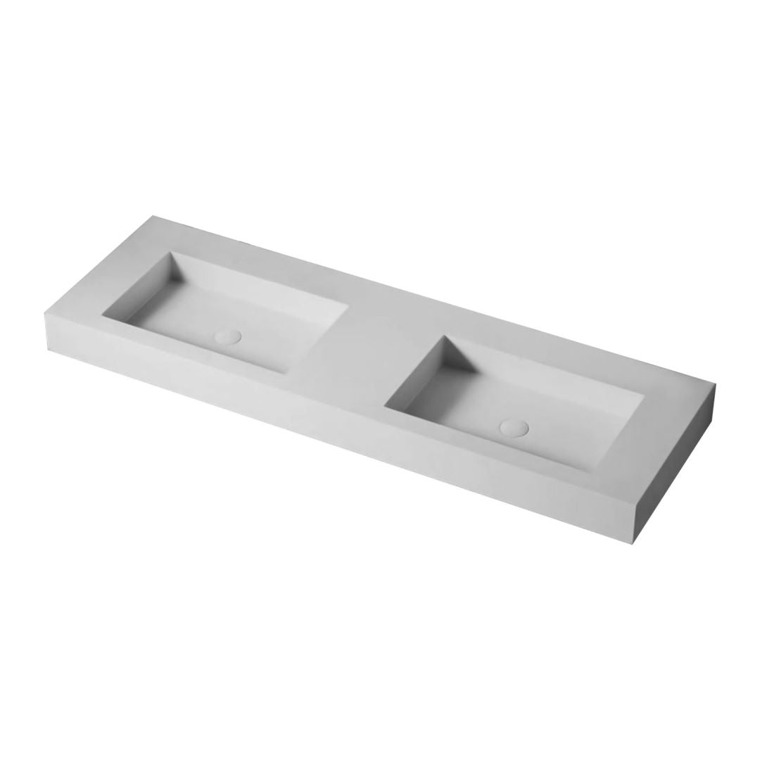 Arba 59" x 19" Solid Surface Basin Double Vanity With Sinks in Matte White