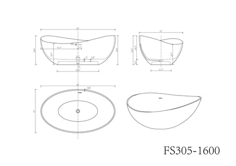 Arba 63" x 39" Extra Wide Freestanding Solid Surface Bathtub in Matte White