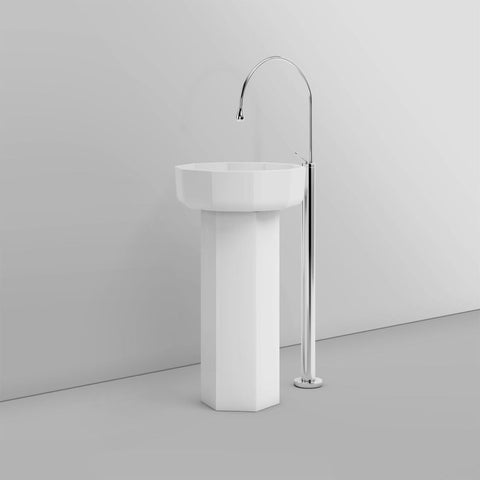 Arba 34" Tall Solid Surface Basin Pedestal Sink in Matte White