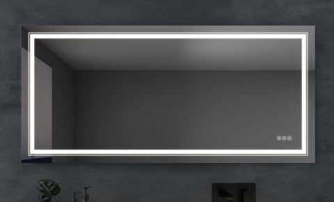 Arba 60" x 28" Frameless Rectangular Anti-Fog Adjustable LED Light Bathroom Vanity Mirror With Aluminum Alloy Back Frame