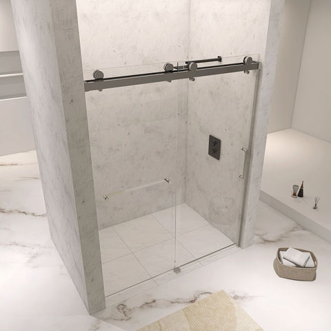 Arba 76" Tall Single Door Shower Door Aluminum and Glass in Brushed Nickel