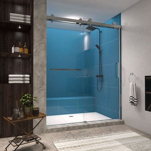 Arba 76" Tall Single Door Shower Door Aluminum and Glass in Brushed Nickel