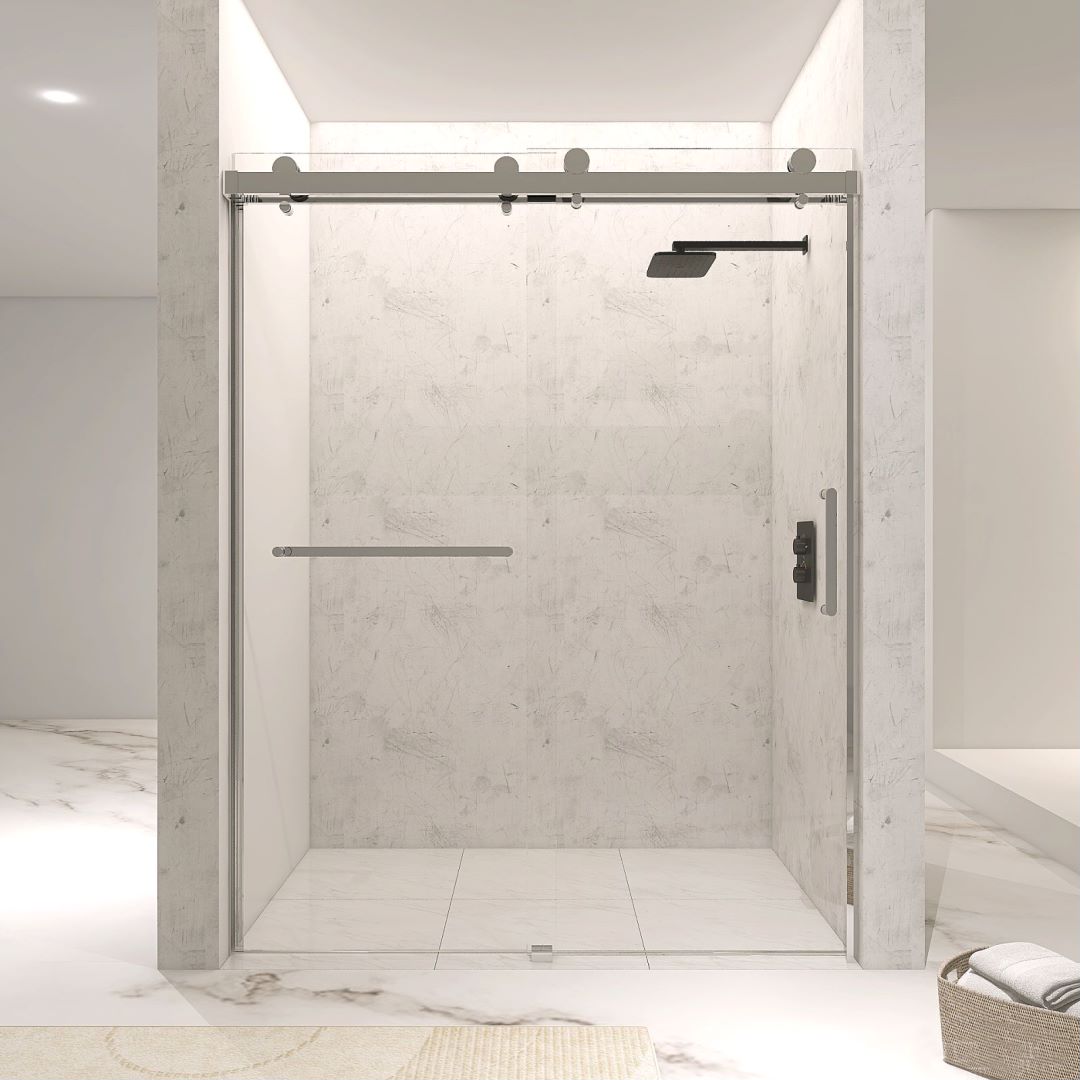 Arba 76" Tall Single Door Shower Door Aluminum and Glass in Chrome