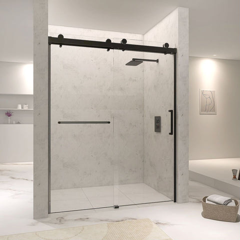 Arba 76" Tall Single Door Shower Door Aluminum and Glass in Matte Black