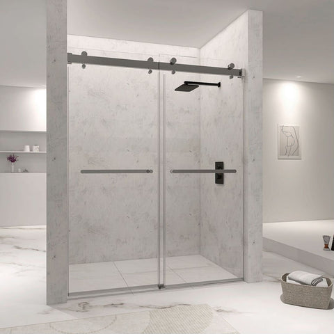 Arba 76" Tall Double Door Shower Door Aluminum and Glass in Brushed Nickel