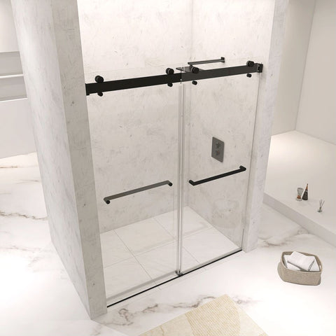 Arba 76" Tall Double Door Shower Door Aluminum and Glass in Matte Black