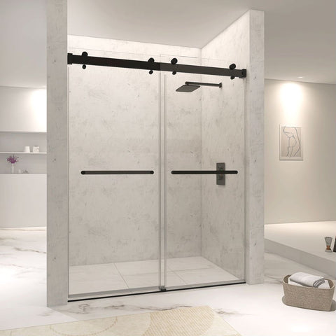 Arba 76" Tall Double Door Shower Door Aluminum and Glass in Matte Black