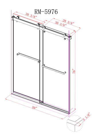 Arba 76" Tall Double Door Shower Door Aluminum and Glass in Matte Black