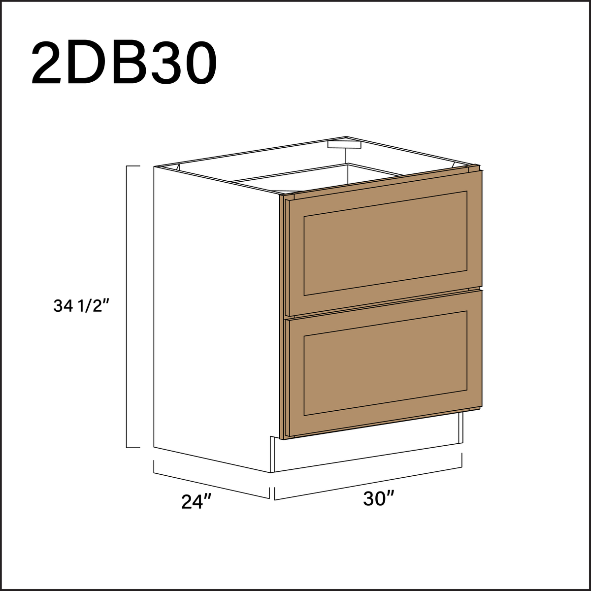 Alton Iced Mocha 2 Drawer Kitchen Base Cabinet - 30" W x 34.5" H x 24" D