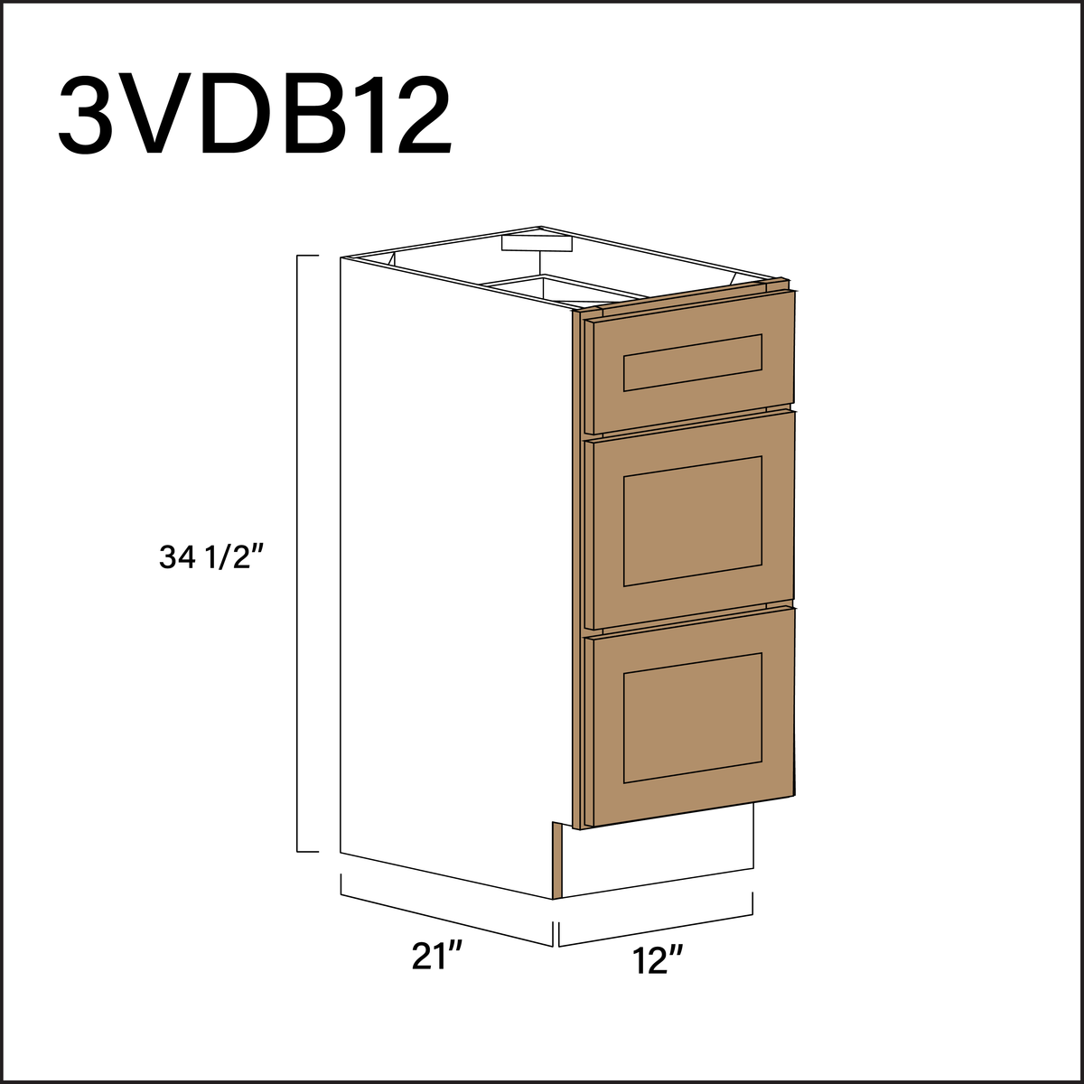 Alton Iced Mocha Vanity 3-Drawer Storage Cabinet - 12" W x 34.5" H x 21" D