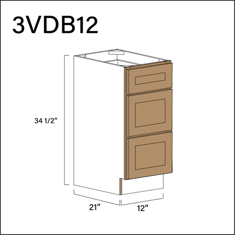 Alton Iced Mocha Vanity 3-Drawer Storage Cabinet - 12" W x 34.5" H x 21" D