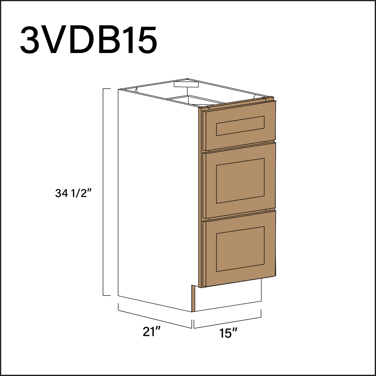 Alton Iced Mocha Vanity 3-Drawer Storage Cabinet - 15" W x 34.5" H x 21" D