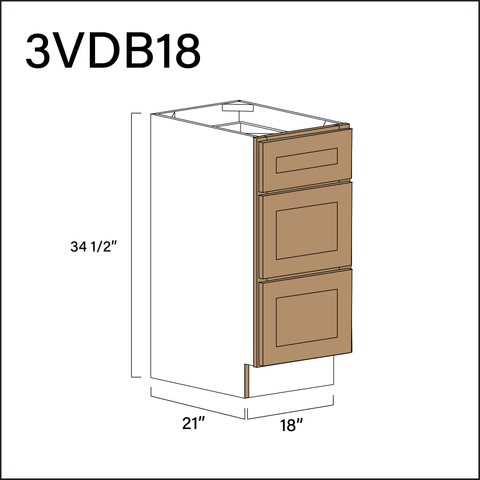 Wood Brown Shaker Vanity 3-Drawer Storage Cabinet - 18" W x 34.5" H x 21" D