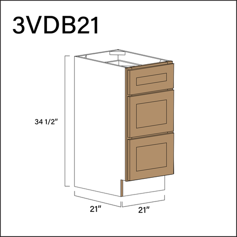 Wood Brown Shaker Vanity 3-Drawer Storage Cabinet - 21" W x 34.5" H x 21" D