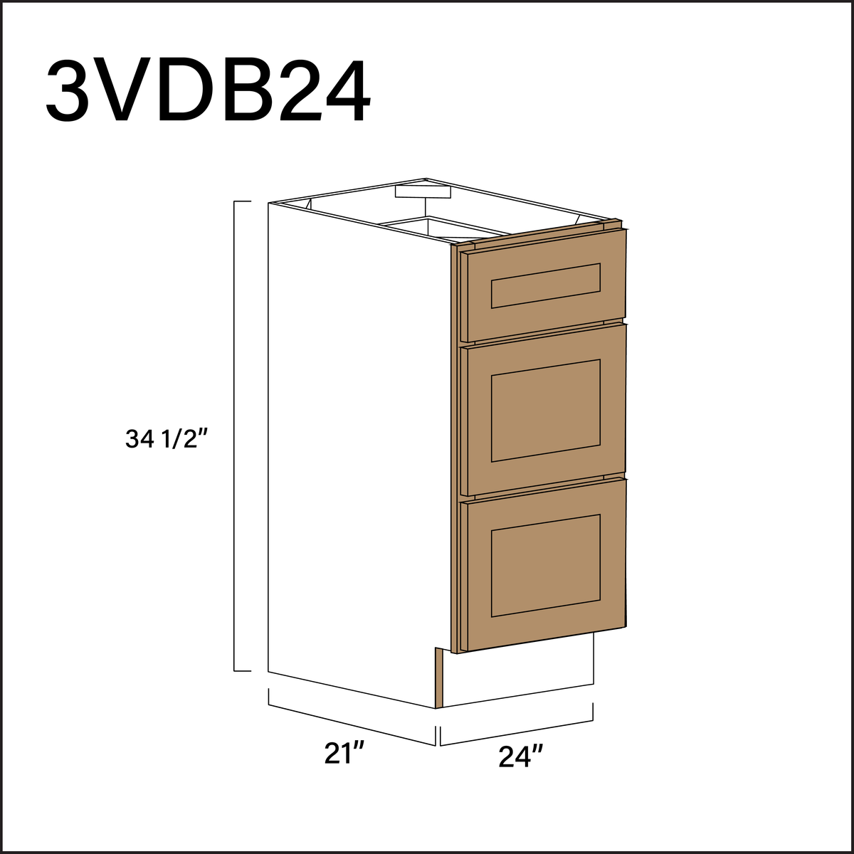 Alton Iced Mocha Vanity 3-Drawer Storage Cabinet - 24" W x 34.5" H x 21" D