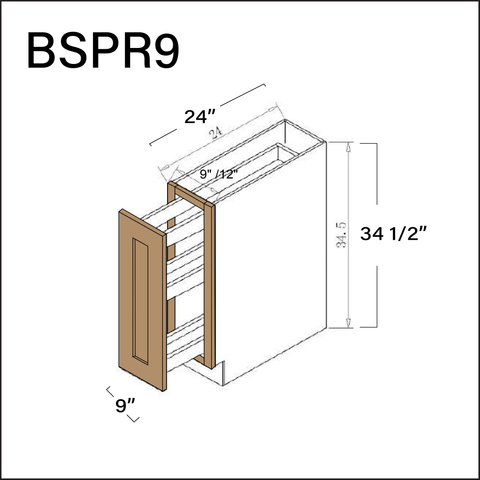 Wood Brown Shaker Base Spice Rack Cabinet - 9" W x 34.5" H x 24" D