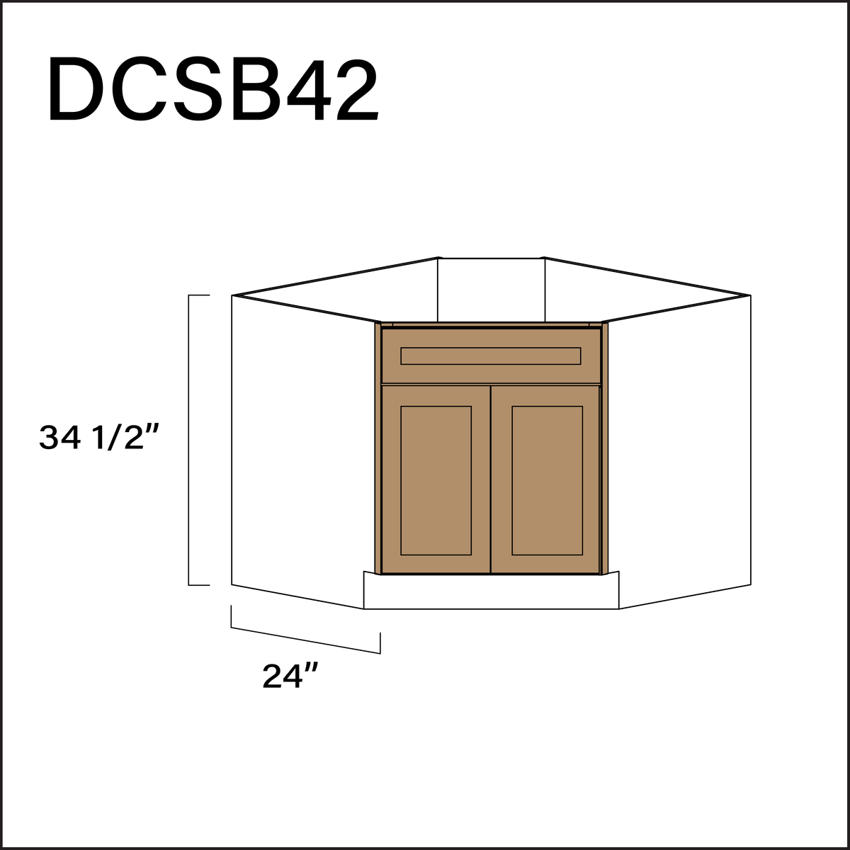 Wood Brown Shaker Diagonal Sink Base Kitchen Cabinet - 42" W x 34.5" H x 24" D