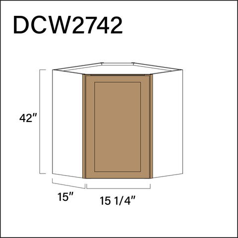 Wood Brown Shaker Diagonal Wall Corner Cabinet - 27" W x 42" H x 12" D