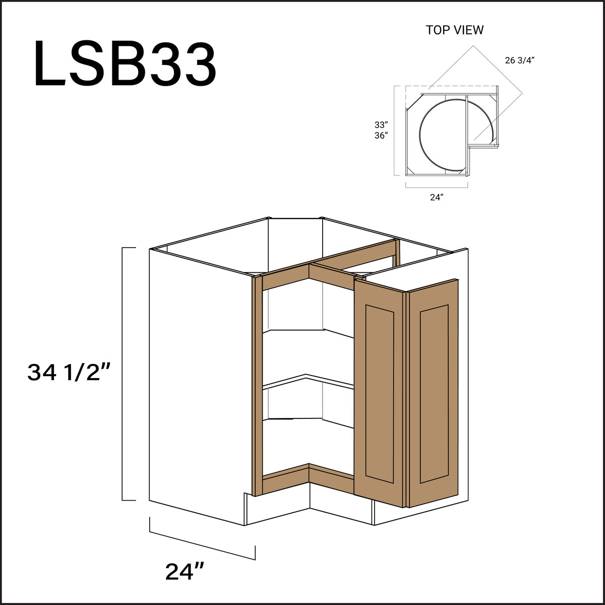 Alton Iced Mocha Lazy Susan Kitchen Cabinet - 33" W x 34.5" H x 24" D