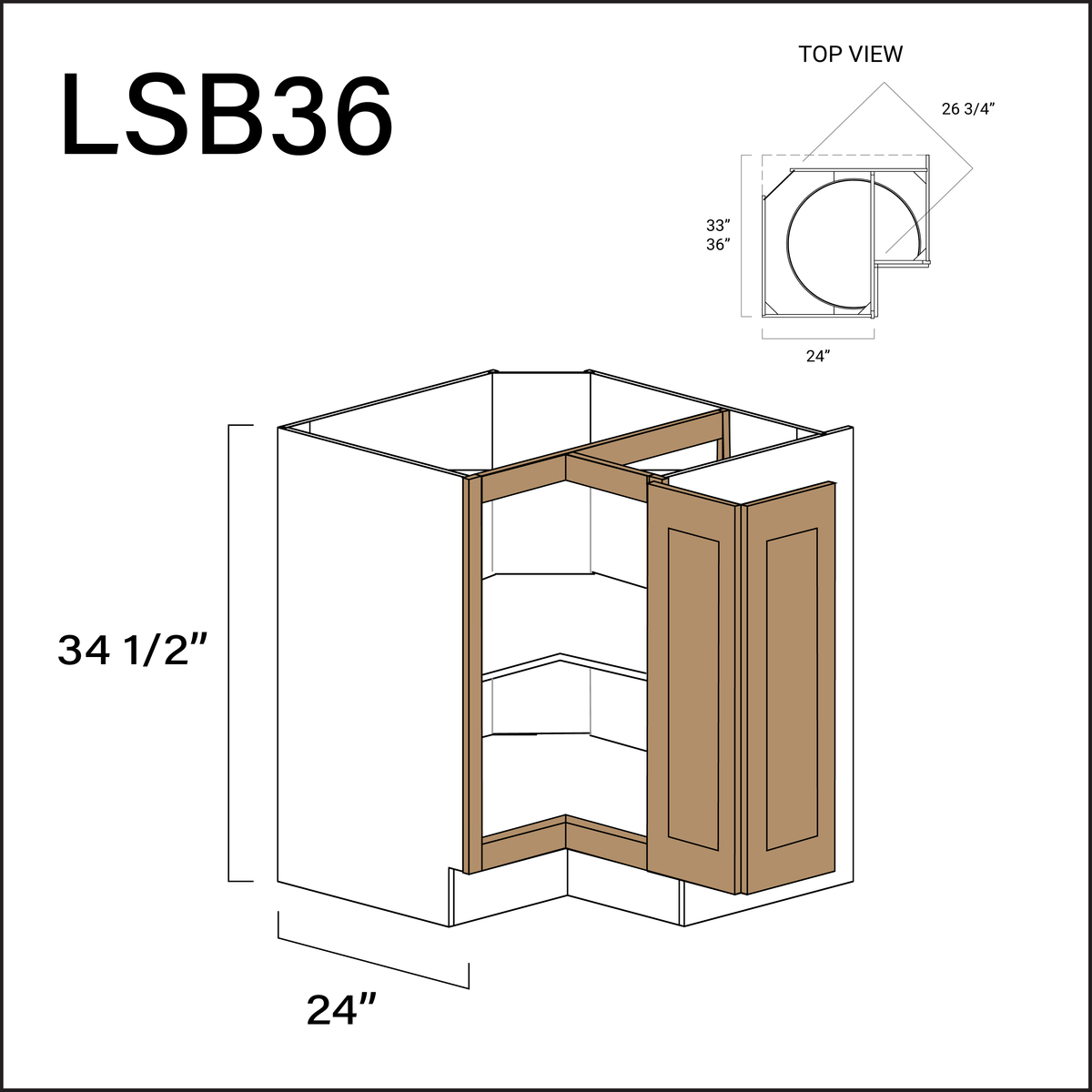 Alton Iced Mocha Lazy Susan Kitchen Cabinet - 36" W x 34.5" H x 24" D