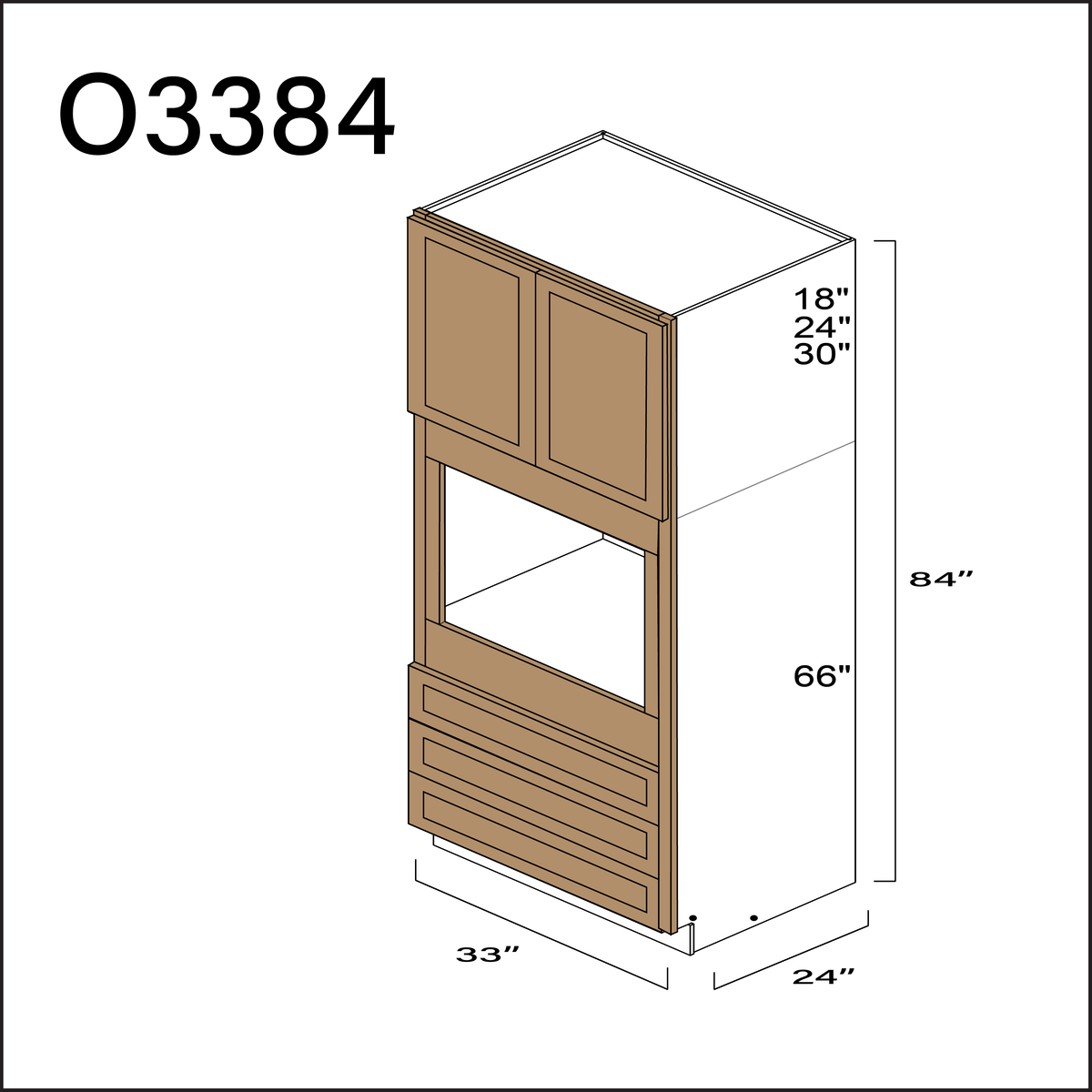 Wood Brown Shaker Single Oven Cabinet - 33" W x 84" H x 24" D