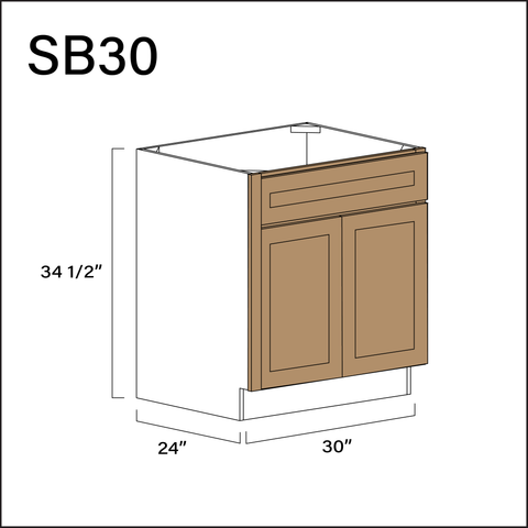 Wood Brown Shaker Sink Base Kitchen Cabinet - 30" W x 34.5" H x 24" D