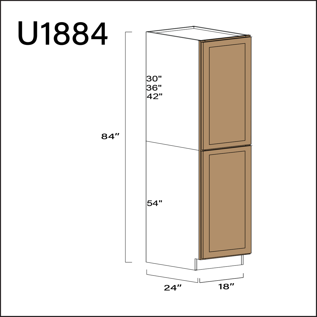 Wood Brown Shaker Single Door Pantry Cabinet - 18" W x 84" H x 24" D