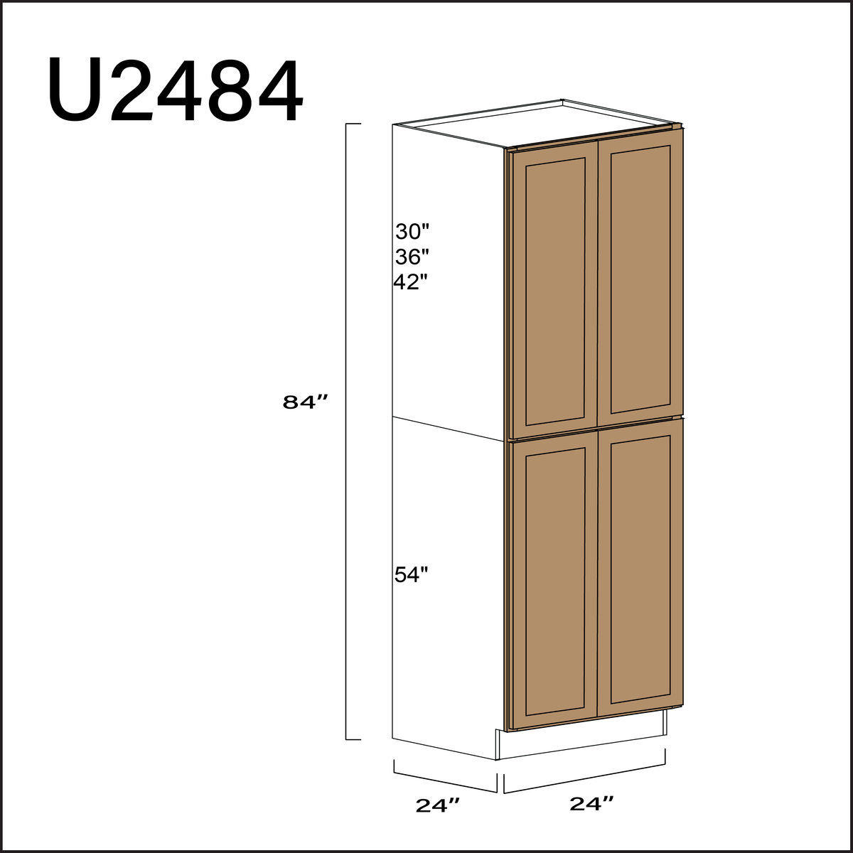 Alton Iced Mocha Double Door Pantry Cabinet - 24" W x 84" H x 24" D