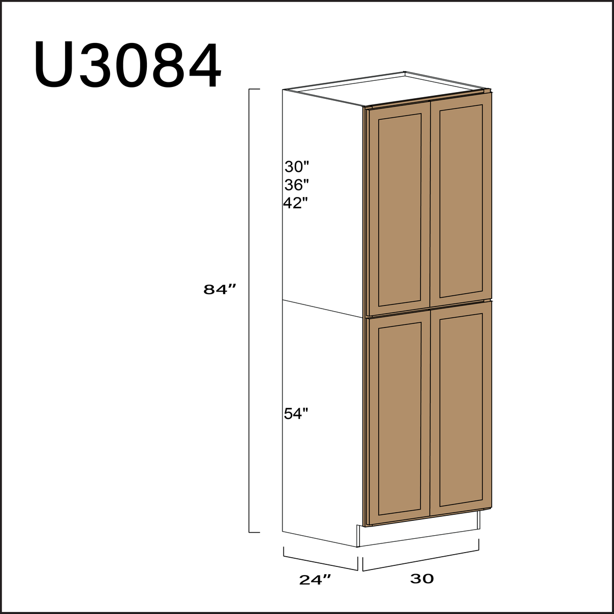 Alton Iced Mocha Double Door Pantry Cabinet - 30" W x 84" H x 24" D