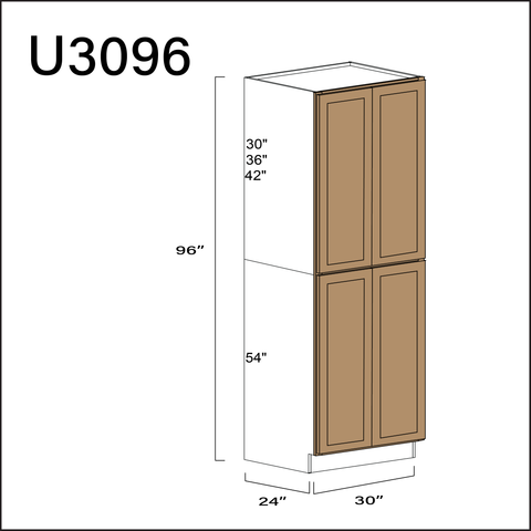 Wood Brown Shaker Double Door Pantry Cabinet - 30" W x 96" H x 24" D