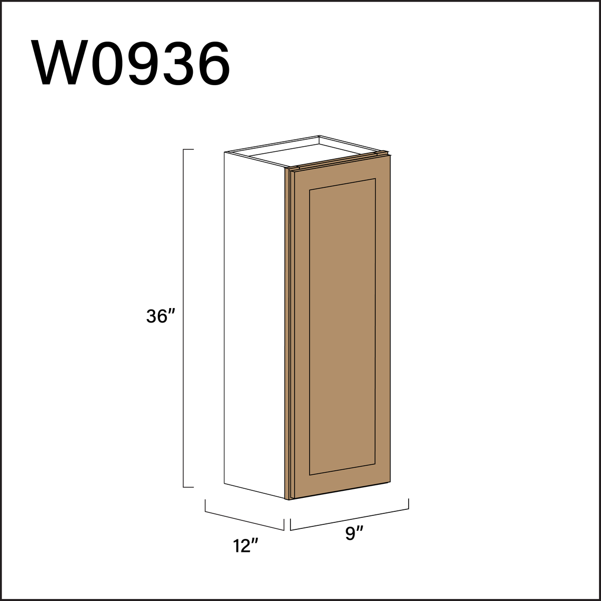 Wood Brown Shaker Single Door Wall Cabinet - 9" W x 36" H x 12" D