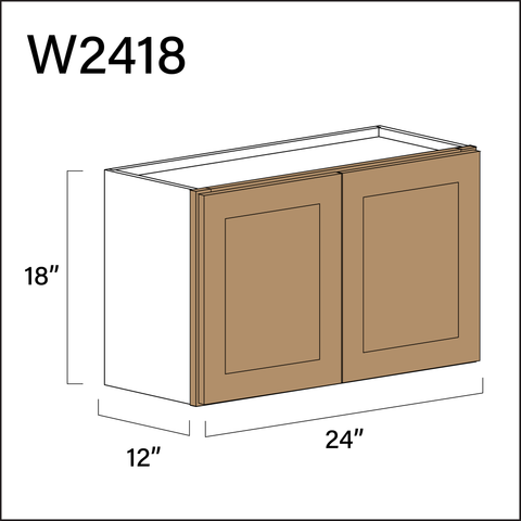 Wood Brown Shaker Double Door Wall Cabinet - 24" W x 18" H x 12" D