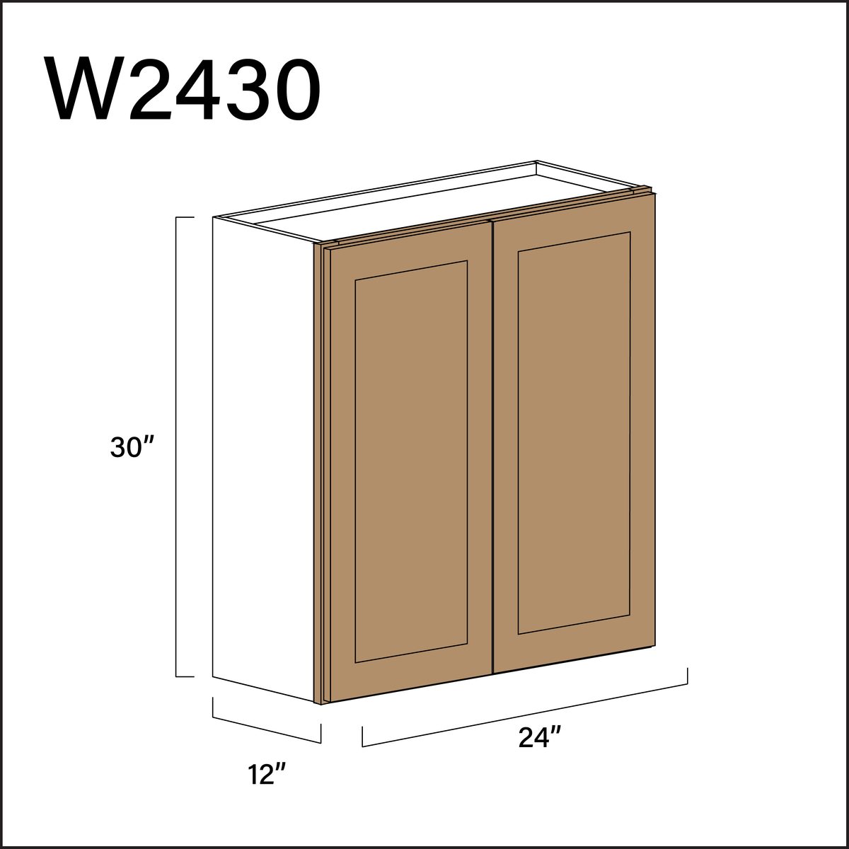 Wood Brown Shaker Double Door Wall Cabinet - 24" W x 30" H x 12" D