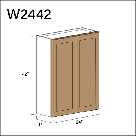 Wood Brown Shaker Double Door Wall Cabinet - 24" W x 42" H x 12" D