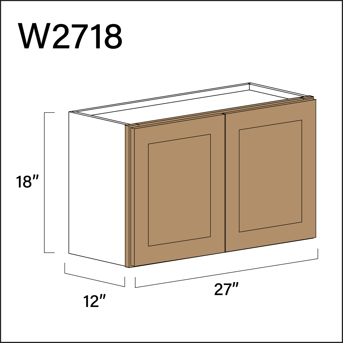 Wood Brown Shaker Double Door Wall Cabinet - 27" W x 18" H x 12" D