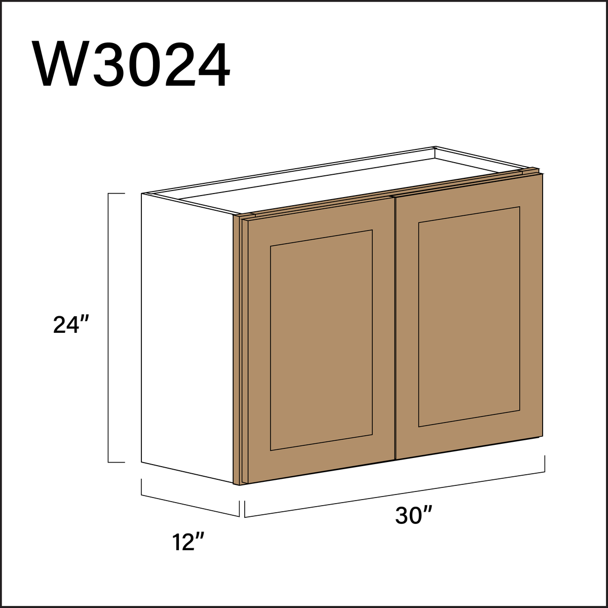 Wood Brown Shaker Double Door Wall Cabinet - 30" W x 24" H x 12" D