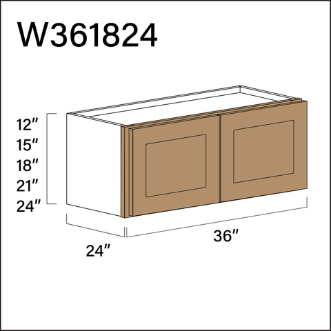 Wood Brown Shaker Wall Bridge Double Door Cabinet - 36" W x 18" H x 24" D