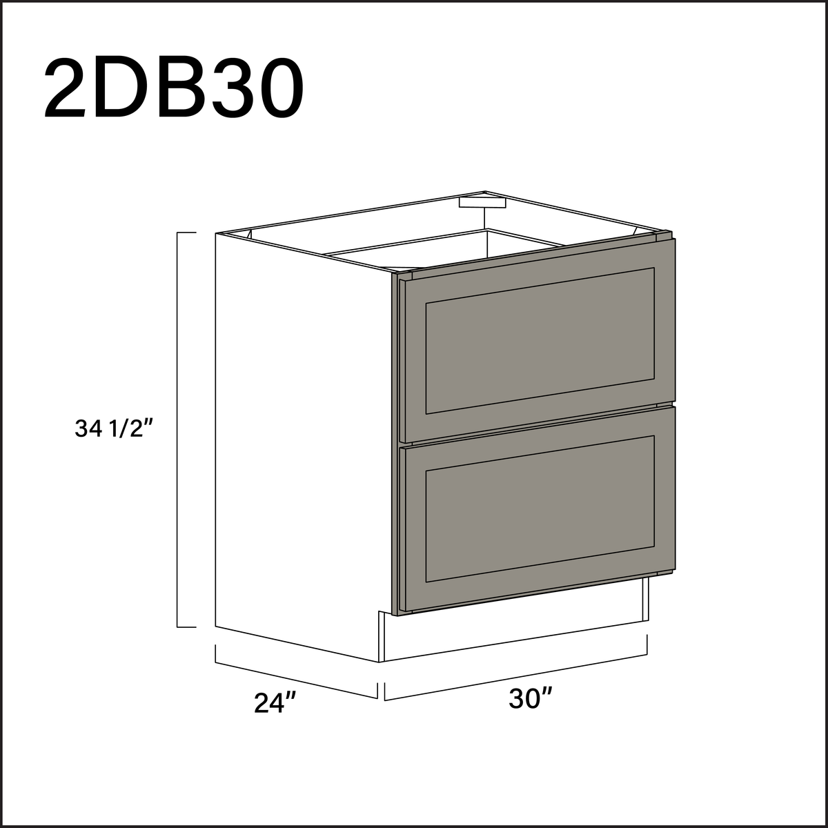 Alton Stone Gray 2 Drawer Kitchen Base Cabinet - 30" W x 34.5" H x 24" D