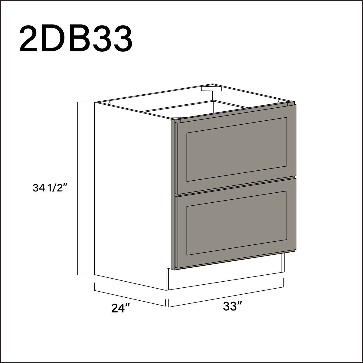 Alton Stone Gray 2 Drawer Kitchen Base Cabinet - 33" W x 34.5" H x 24" D