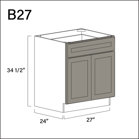 Dark Taupe Shaker 1 Drawer 2 Door Kitchen Base Cabinet - 27" W x 34.5" H x 24" D