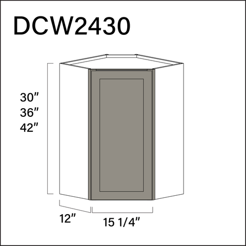 Dark Taupe Shaker Diagonal Wall Corner Cabinet - 24" W x 30" H x 12" D