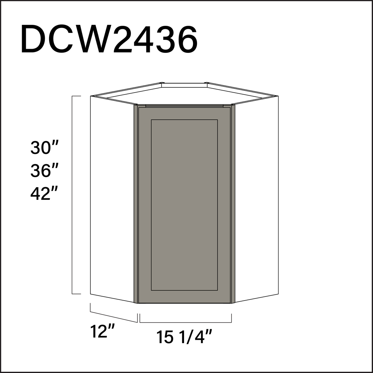 Dark Taupe Shaker Diagonal Wall Corner Cabinet - 24" W x 36" H x 12" D