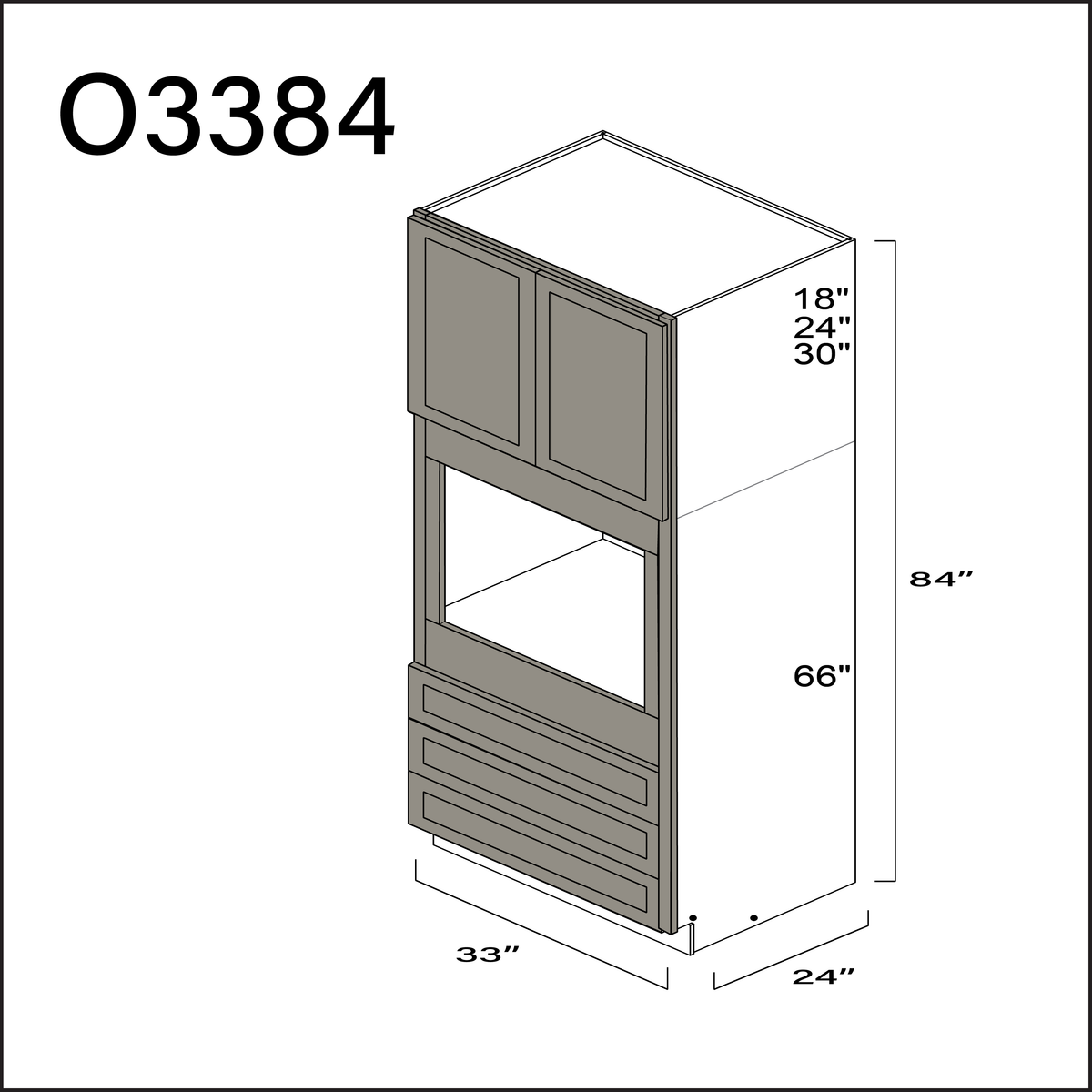 Alton Stone Gray Single Oven Cabinet - 33" W x 84" H x 24" D