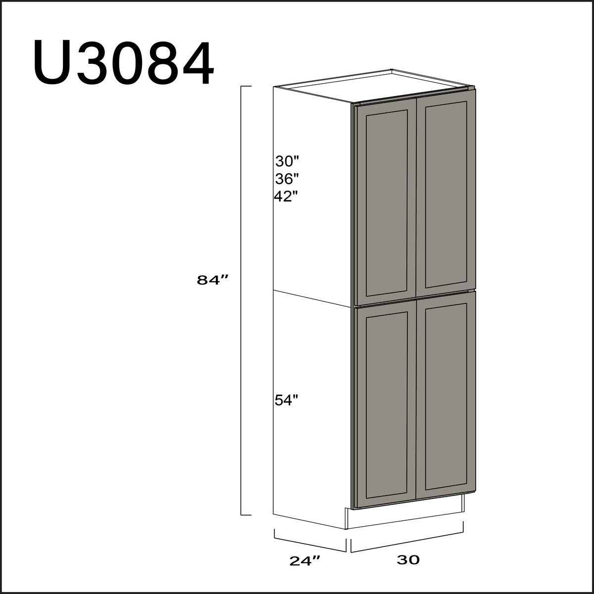 Alton Stone Gray Double Door Pantry Cabinet - 30" W x 84" H x 24" D