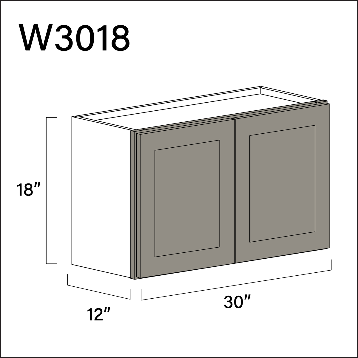 Dark Taupe Shaker Double Door Wall Cabinet - 30" W x 18" H x 12" D