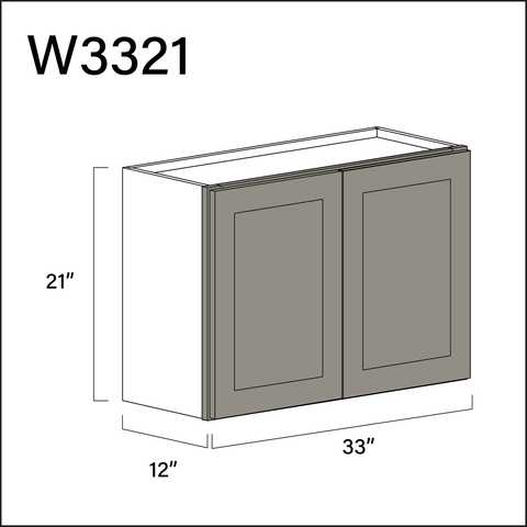 Dark Taupe Shaker Double Door Wall Cabinet - 33" W x 21" H x 12" D