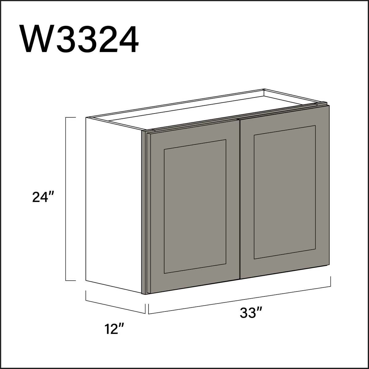 Dark Taupe Shaker Double Door Wall Cabinet - 33" W x 24" H x 12" D